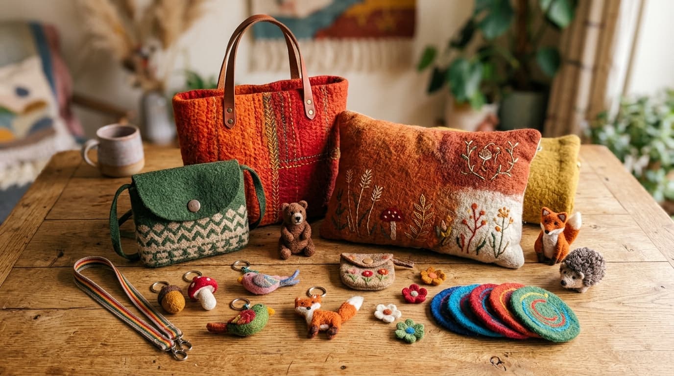 Handmade felted wool products collection
